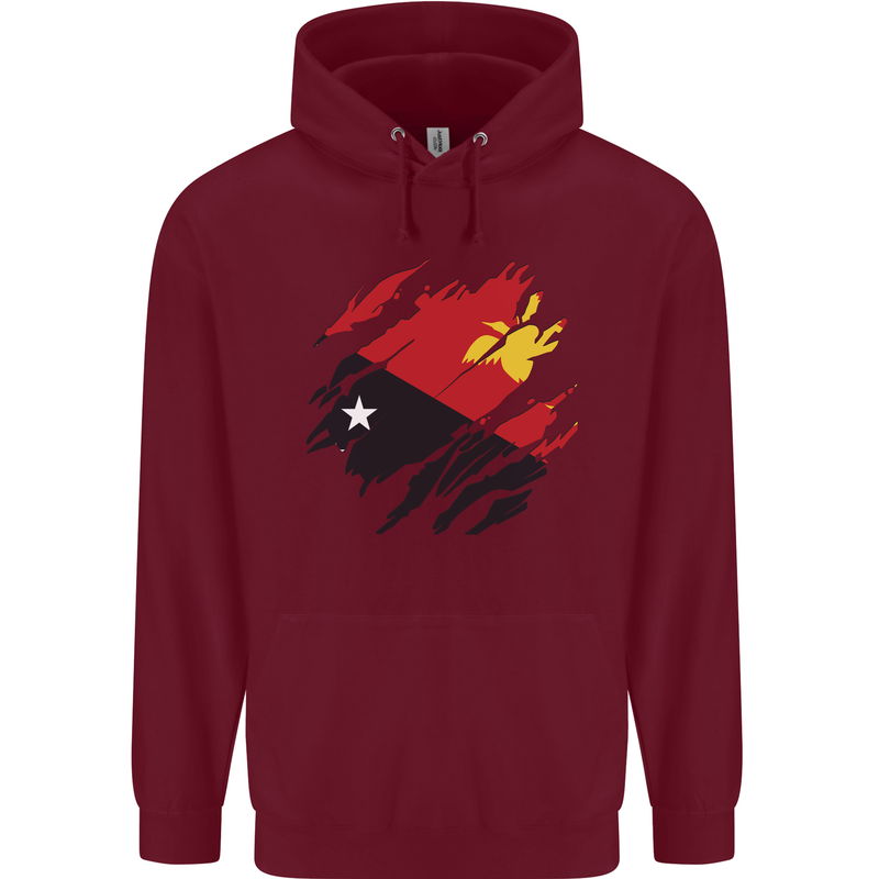 Torn Papua New Guinea Flag Day Football Mens 80% Cotton Hoodie Maroon