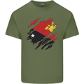 Torn Papua New Guinea Flag Day Football Mens Cotton T-Shirt Tee Top Military Green