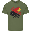 Torn Papua New Guinea Flag Day Football Mens Cotton T-Shirt Tee Top Military Green