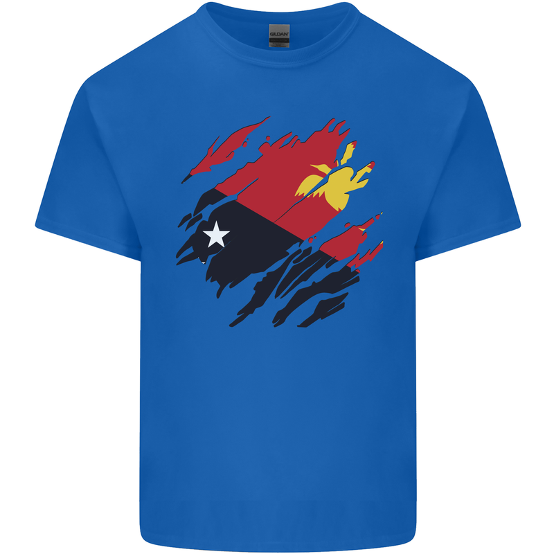 Torn Papua New Guinea Flag Day Football Mens Cotton T-Shirt Tee Top Royal Blue
