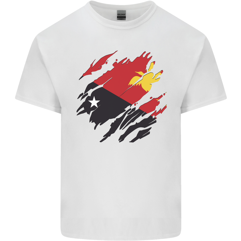 Torn Papua New Guinea Flag Day Football Mens Cotton T-Shirt Tee Top White