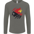 Torn Papua New Guinea Flag Day Football Mens Long Sleeve T-Shirt Charcoal