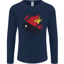 Torn Papua New Guinea Flag Day Football Mens Long Sleeve T-Shirt Navy Blue