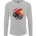 Torn Papua New Guinea Flag Day Football Mens Long Sleeve T-Shirt Sports Grey