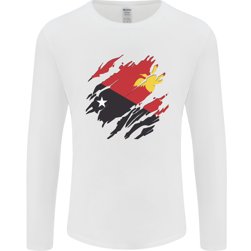 Torn Papua New Guinea Flag Day Football Mens Long Sleeve T-Shirt White