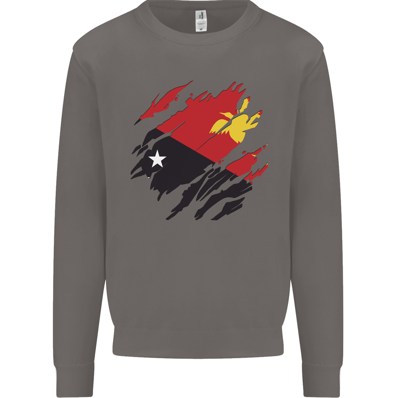 Torn Papua New Guinea Flag Day Football Mens Sweatshirt Jumper Charcoal