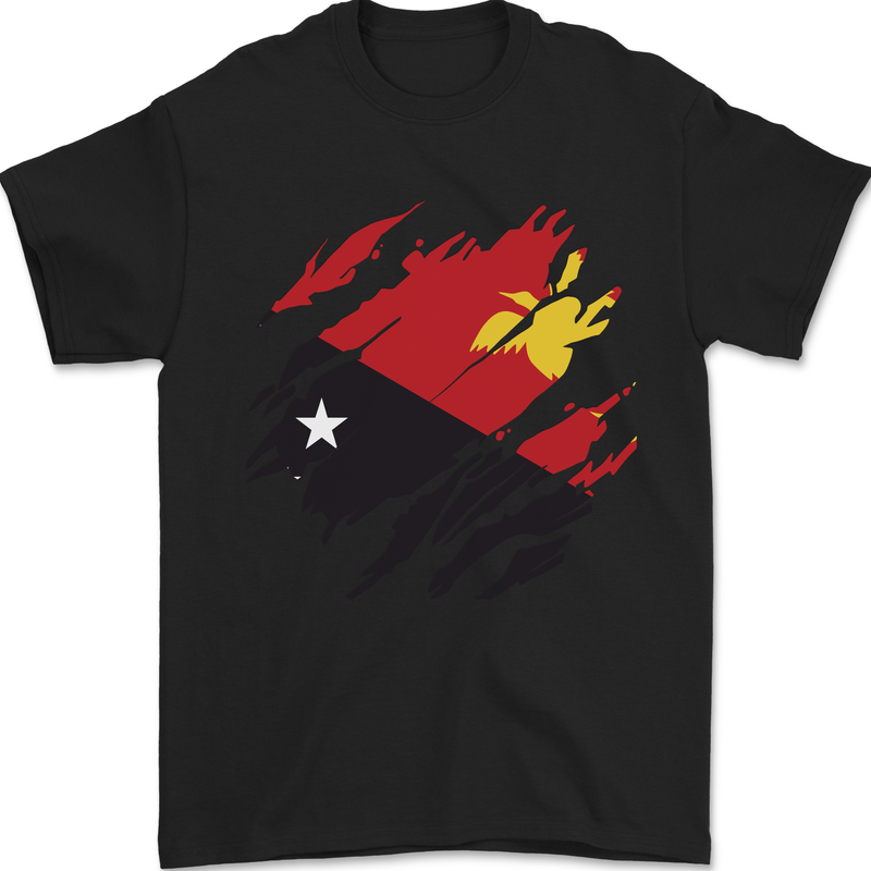 Torn Papua New Guinea Flag Day Football Mens T-Shirt 100% Cotton Black