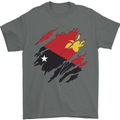 Torn Papua New Guinea Flag Day Football Mens T-Shirt 100% Cotton Charcoal