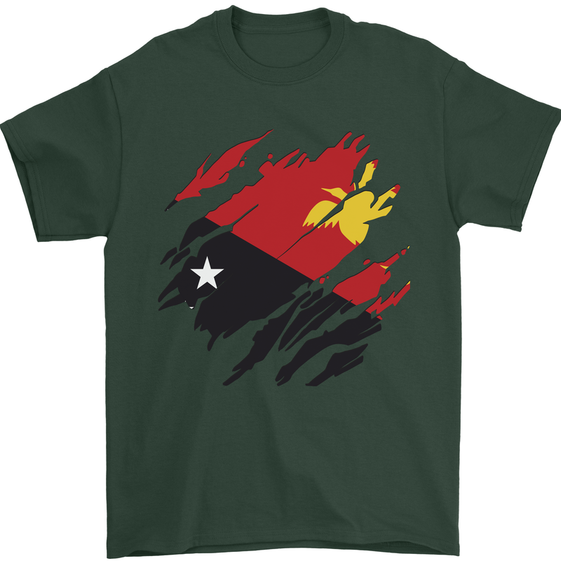 Torn Papua New Guinea Flag Day Football Mens T-Shirt 100% Cotton Forest Green