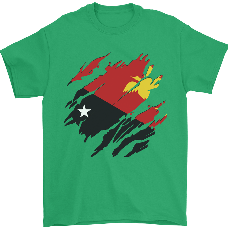 Torn Papua New Guinea Flag Day Football Mens T-Shirt 100% Cotton Irish Green