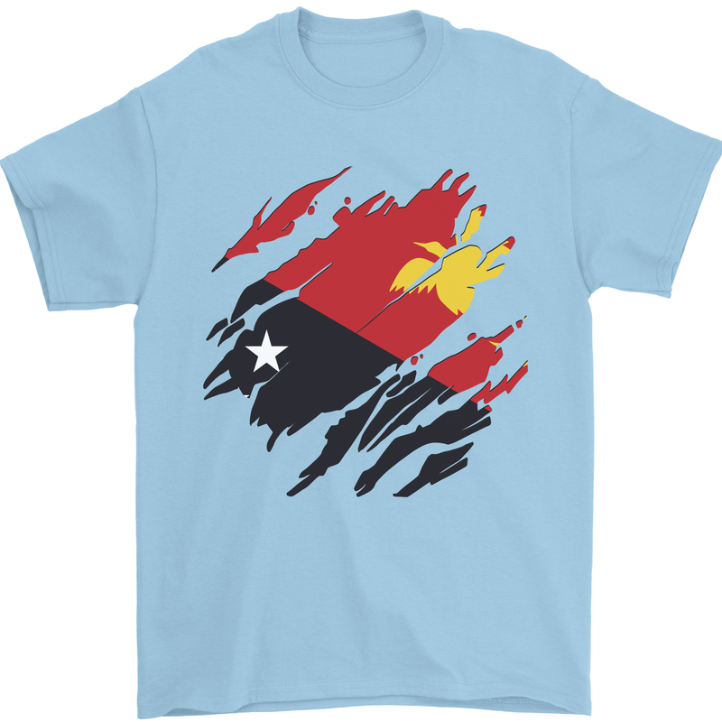 Torn Papua New Guinea Flag Day Football Mens T-Shirt 100% Cotton Light Blue