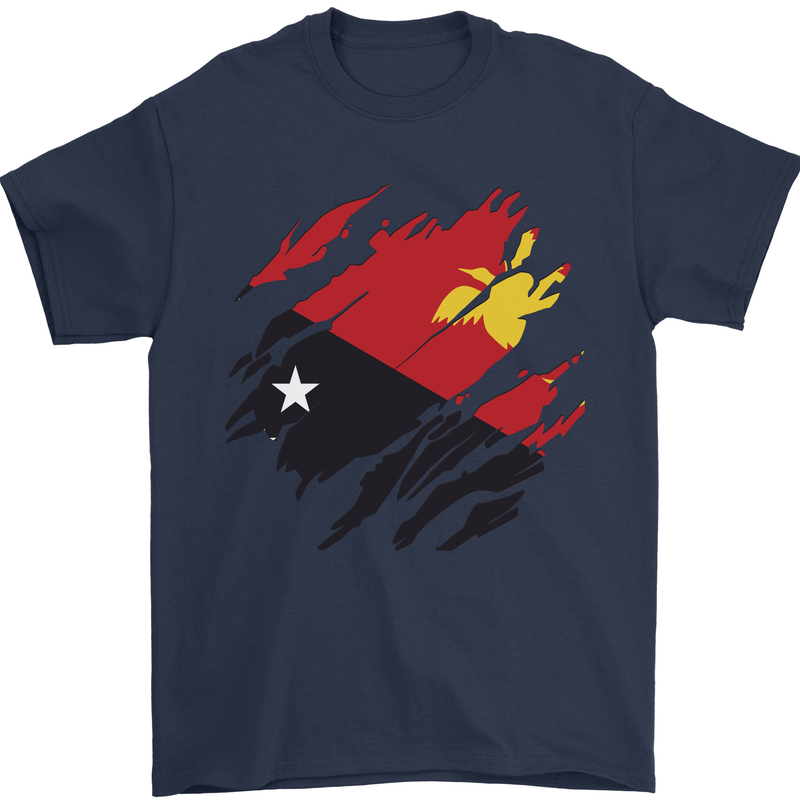 Torn Papua New Guinea Flag Day Football Mens T-Shirt 100% Cotton Navy Blue