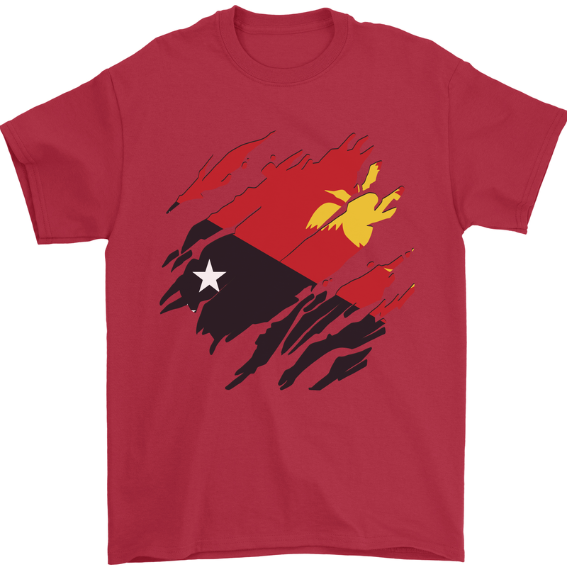Torn Papua New Guinea Flag Day Football Mens T-Shirt 100% Cotton Red