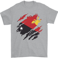 Torn Papua New Guinea Flag Day Football Mens T-Shirt 100% Cotton Sports Grey