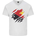 Torn Papua New Guinea Flag Day Football Mens V-Neck Cotton T-Shirt White