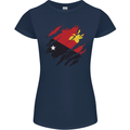 Torn Papua New Guinea Flag Day Football Womens Petite Cut T-Shirt Navy Blue