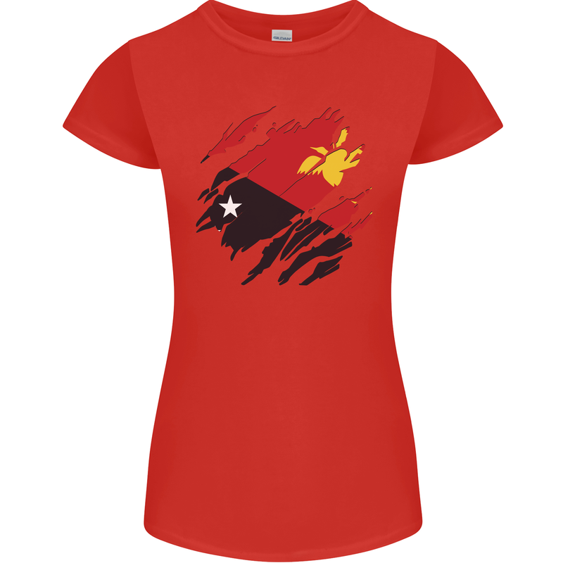 Torn Papua New Guinea Flag Day Football Womens Petite Cut T-Shirt Red