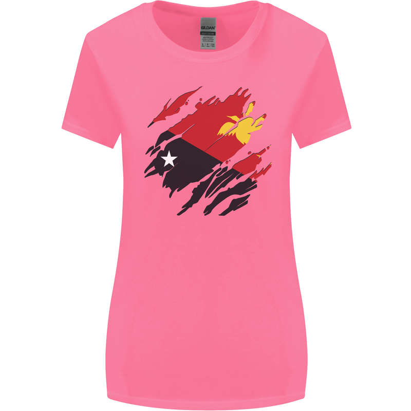 Torn Papua New Guinea Flag Day Football Womens Wider Cut T-Shirt Azalea
