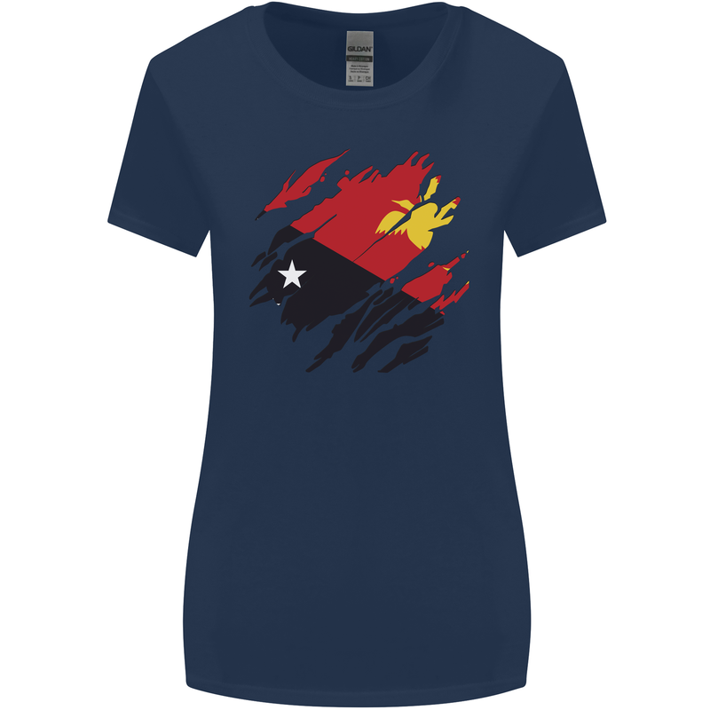 Torn Papua New Guinea Flag Day Football Womens Wider Cut T-Shirt Navy Blue