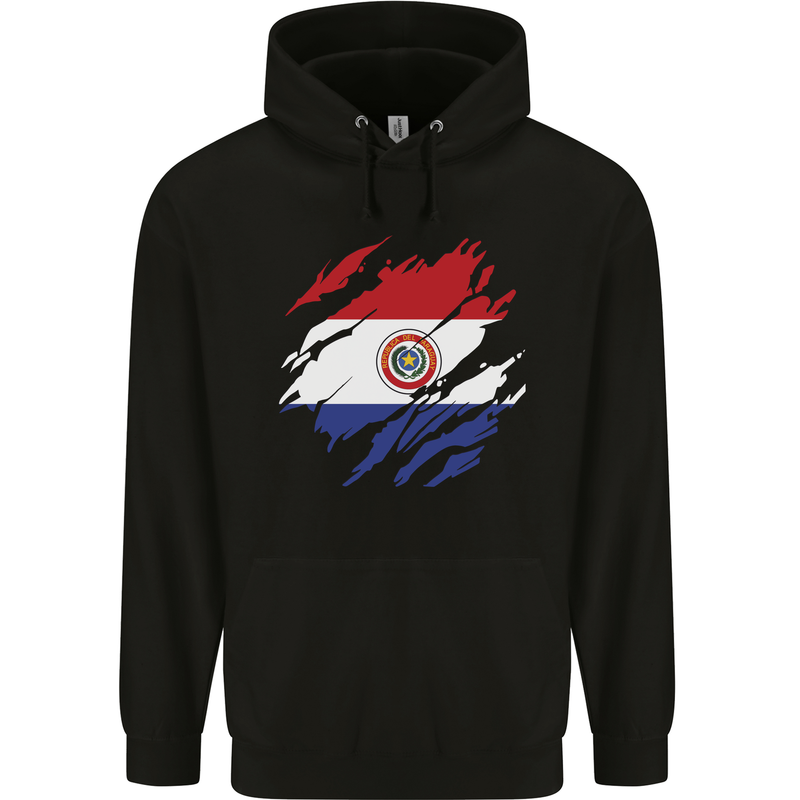 Torn Paraguay Flag Paraguayan Day Football Childrens Kids Hoodie Black