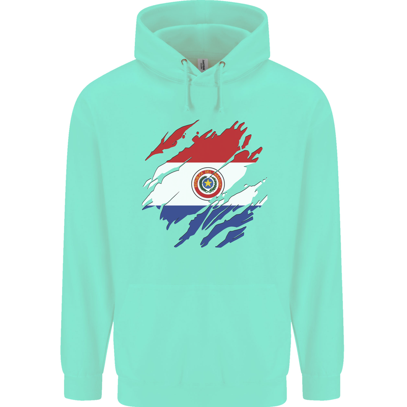 Torn Paraguay Flag Paraguayan Day Football Childrens Kids Hoodie Peppermint