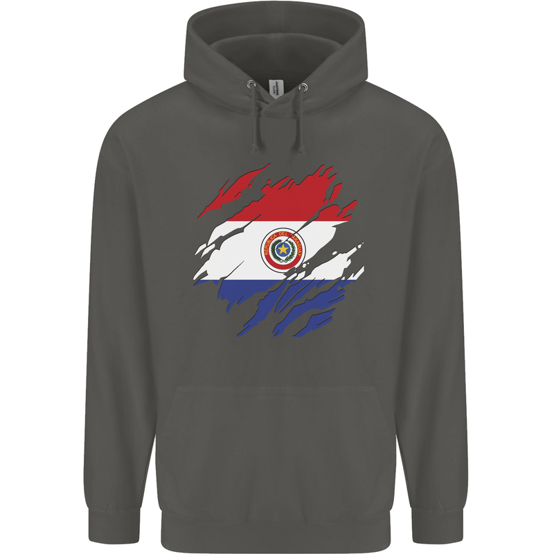 Torn Paraguay Flag Paraguayan Day Football Childrens Kids Hoodie Storm Grey