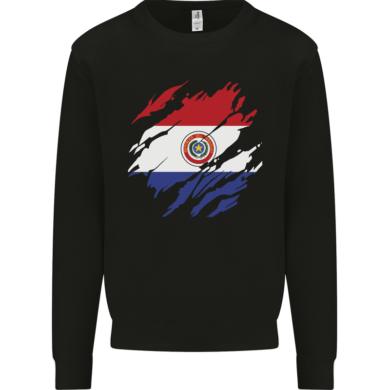 Torn Paraguay Flag Paraguayan Day Football Kids Sweatshirt Jumper Black