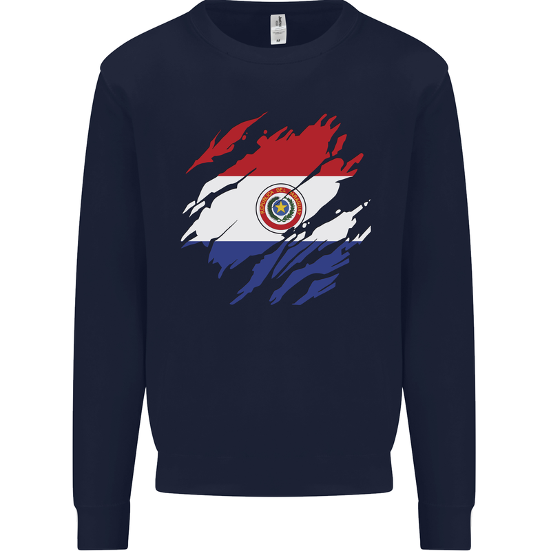 Torn Paraguay Flag Paraguayan Day Football Kids Sweatshirt Jumper Navy Blue