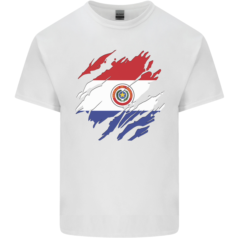 Torn Paraguay Flag Paraguayan Day Football Kids T-Shirt Childrens White