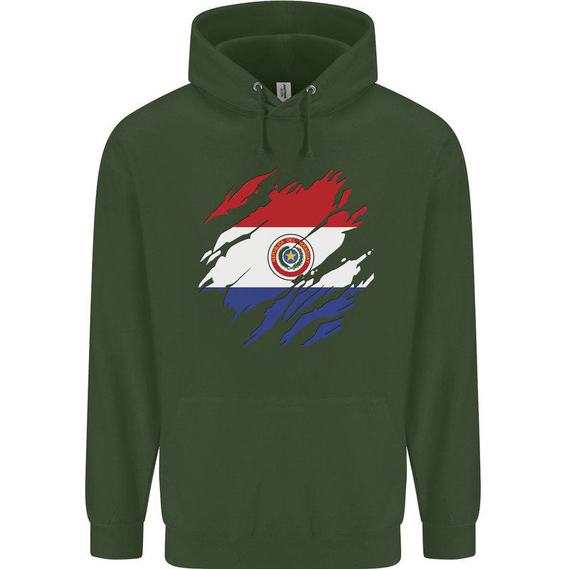 Torn Paraguay Flag Paraguayan Day Football Mens 80% Cotton Hoodie Forest Green