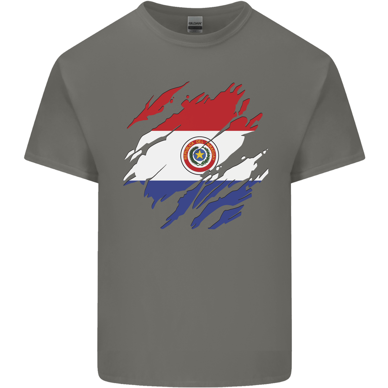 Torn Paraguay Flag Paraguayan Day Football Mens Cotton T-Shirt Tee Top Charcoal