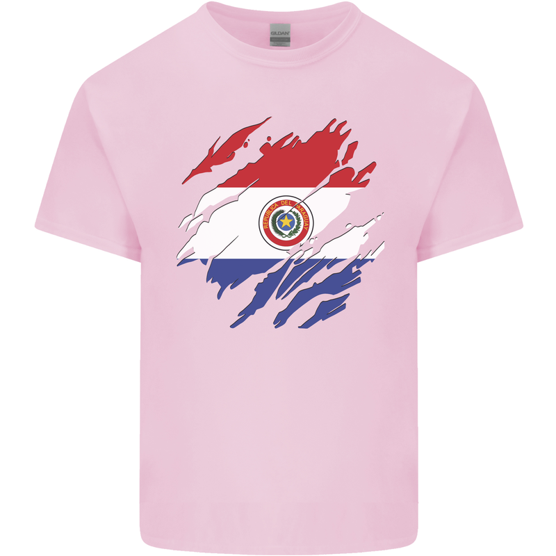 Torn Paraguay Flag Paraguayan Day Football Mens Cotton T-Shirt Tee Top Light Pink