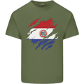 Torn Paraguay Flag Paraguayan Day Football Mens Cotton T-Shirt Tee Top Military Green