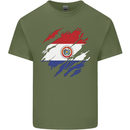 Torn Paraguay Flag Paraguayan Day Football Mens Cotton T-Shirt Tee Top Military Green