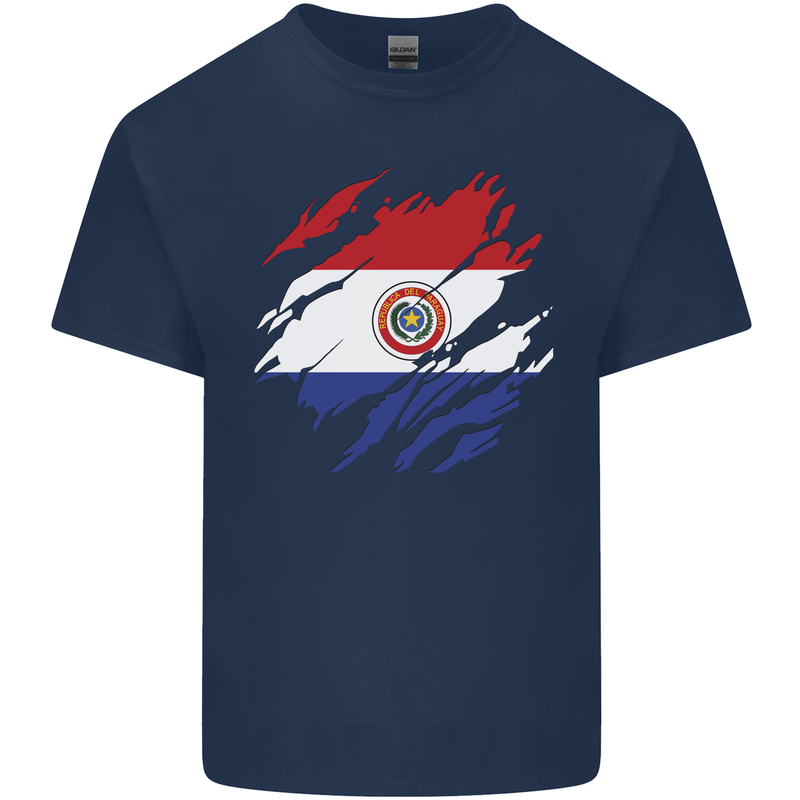 Torn Paraguay Flag Paraguayan Day Football Mens Cotton T-Shirt Tee Top Navy Blue