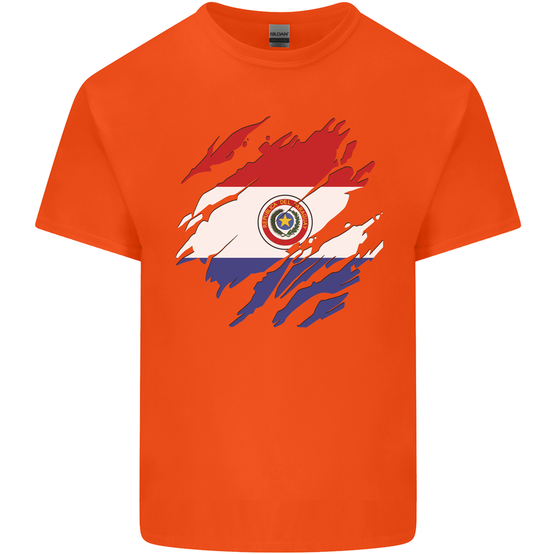 Torn Paraguay Flag Paraguayan Day Football Mens Cotton T-Shirt Tee Top Orange