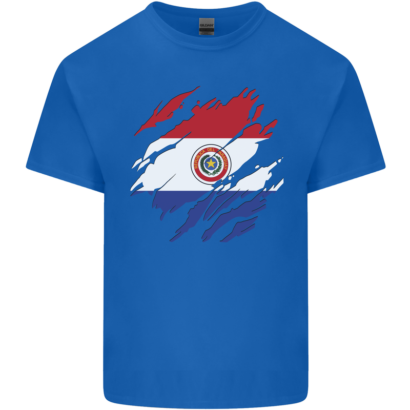 Torn Paraguay Flag Paraguayan Day Football Mens Cotton T-Shirt Tee Top Royal Blue