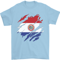 Torn Paraguay Flag Paraguayan Day Football Mens T-Shirt 100% Cotton Light Blue
