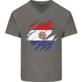 Torn Paraguay Flag Paraguayan Day Football Mens V-Neck Cotton T-Shirt Charcoal