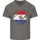 Torn Paraguay Flag Paraguayan Day Football Mens V-Neck Cotton T-Shirt Charcoal