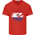 Torn Paraguay Flag Paraguayan Day Football Mens V-Neck Cotton T-Shirt Red