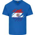 Torn Paraguay Flag Paraguayan Day Football Mens V-Neck Cotton T-Shirt Royal Blue