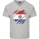 Torn Paraguay Flag Paraguayan Day Football Mens V-Neck Cotton T-Shirt Sports Grey