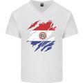 Torn Paraguay Flag Paraguayan Day Football Mens V-Neck Cotton T-Shirt White