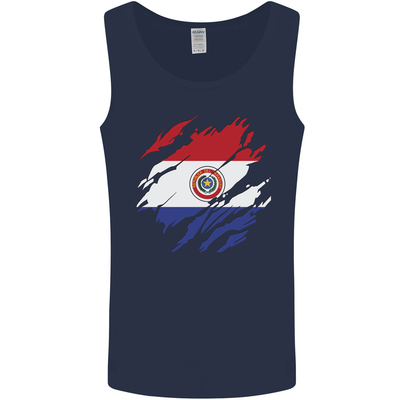 Torn Paraguay Flag Paraguayan Day Football Mens Vest Tank Top Navy Blue