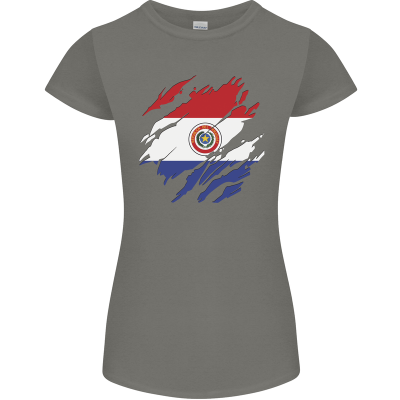 Torn Paraguay Flag Paraguayan Day Football Womens Petite Cut T-Shirt Charcoal