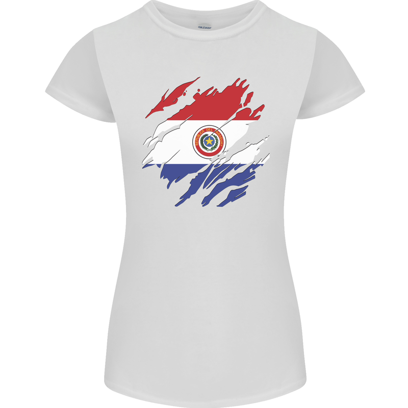 Torn Paraguay Flag Paraguayan Day Football Womens Petite Cut T-Shirt White