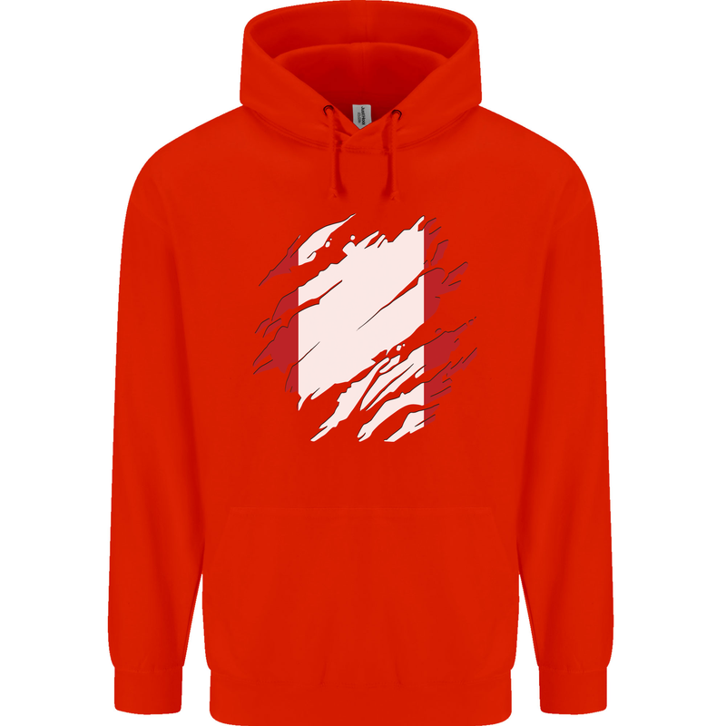 Torn Peru Flag Peruvian Day Football Childrens Kids Hoodie Bright Red