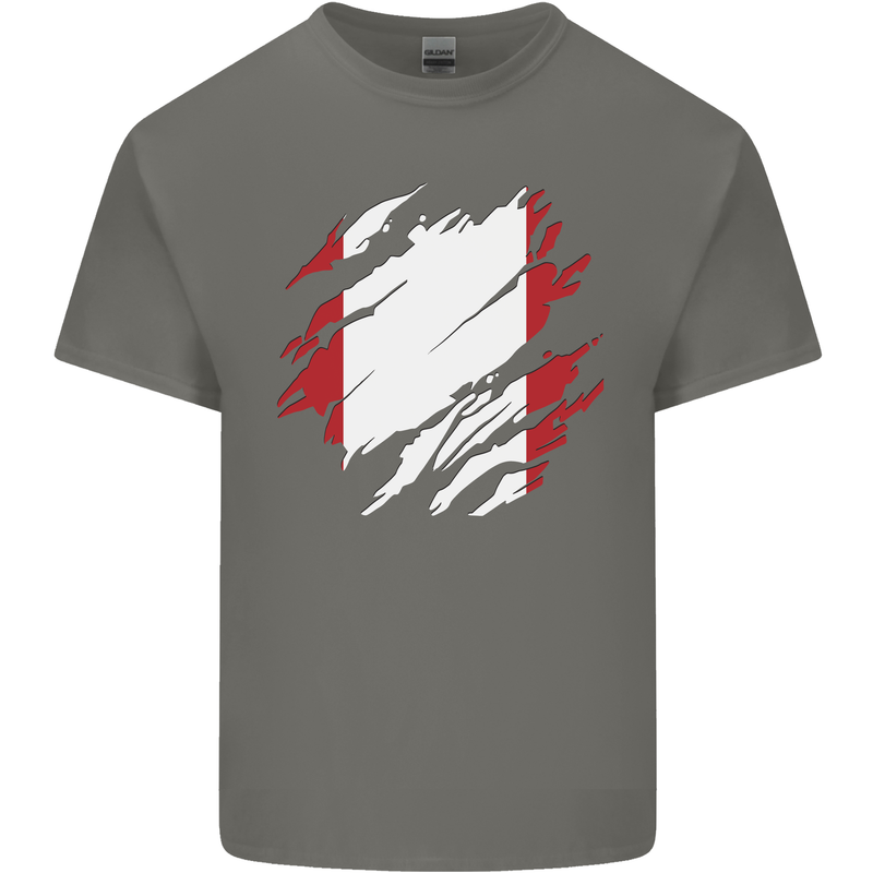 Torn Peru Flag Peruvian Day Football Mens Cotton T-Shirt Tee Top Charcoal