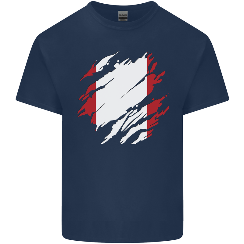 Torn Peru Flag Peruvian Day Football Mens Cotton T-Shirt Tee Top Navy Blue